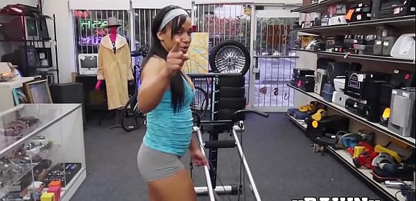  Petite babe fucks in pawnshop after demonstrating a workout